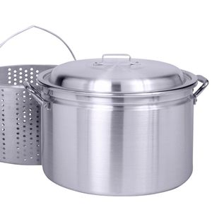 Alsasa EP001020K 20 Quart Aluminum Stock Pot With Lid and Basketimage