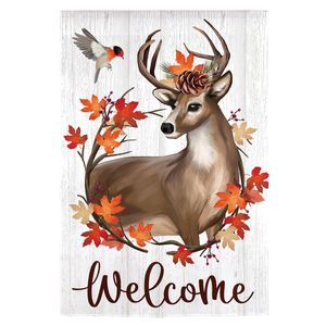Autumn Deer Wreath Moire Garden Flagimage
