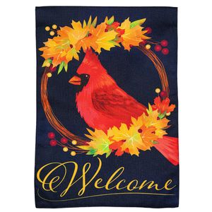 Fall Cardinal Wreath Burlap Garden Flagimage