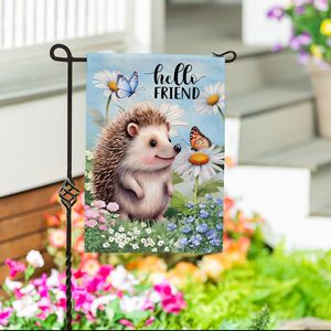 Evergreen Hedgehog and Daisies Garden Flagimage