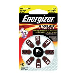 Energizer 312 Series Zinc-Air Hearing Aid Battery, 8-Packimage