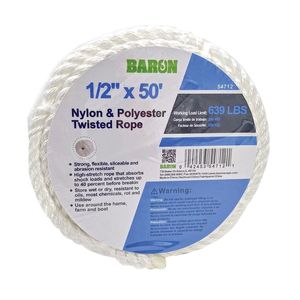 Baron Mfg 1/2 in. x 50 ft. White Twisted Nylon Ropeimage