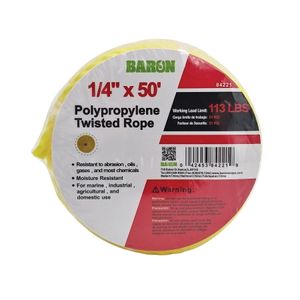 Baron Mfg 1/4 in. x 50 ft. Yellow Twisted Polypropylene Ropeimage