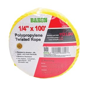 Baron Mfg 1/4 in. x 100 ft. Yellow Twisted Polypropylene Ropeimage