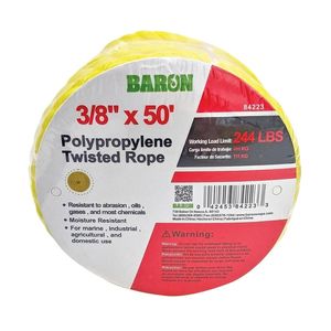 Baron Mfg 3/8 in. x 50 ft. Yellow Twisted Polypropylene Ropeimage
