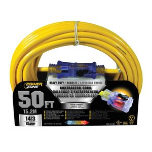 PowerZone 50 ft. 14/3 SJTOW Yellow Contractor Extension Cordimage