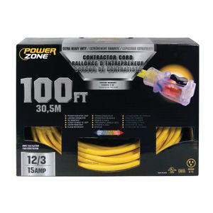 PowerZone 100 ft. 12/3 SJTOW Yellow Contractor Extension Cordimage