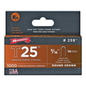 Arrow 9/16 in. T25 Round Crown Staples, 1,100-Packimage