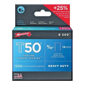 Arrow 9/16 in. T50 Galvanized Steel Staples, 1,250-Packimage