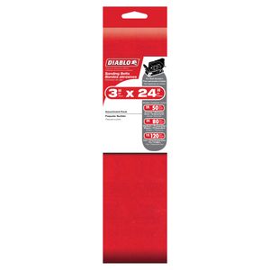 Diablo 3 in. x 24 in. 50/80/120 Grit Sanding Belt Assortmentimage
