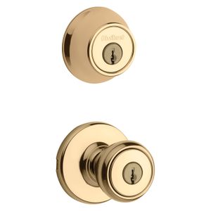 Kwikset Tylo Polished Brass Entry Knob and Deadbolt Combination Locksetimage