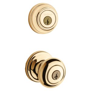 Kwikset Juno Polished Brass Entry Knob and Single Cylinder Deadbolt Combination Locksetimage