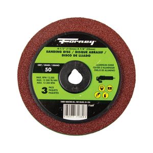 Forney 4-1/2 in. 50 Grit Aluminum Oxide Sanding Disc, 3-Packimage