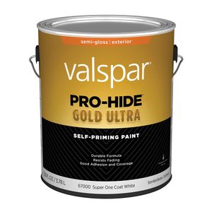 Valspar 1 gal. Pro-Hide Gold Ultra Semi-Gloss Super One Coat White Exterior Self-Priming Paintimage