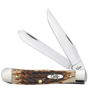 Case Amber Bone Peach Seed Jig Trapper Folding Pocket Knifeimage