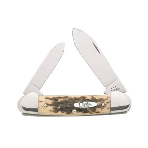Case Amber Bone Peach Seed Jig Canoe Folding Pocket Knifeimage