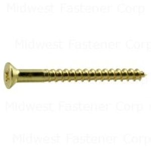 Midwest Fastener #6 x 1-1/2 in. Phillips Flat Head Brass Wood Screw, 10-Packimage