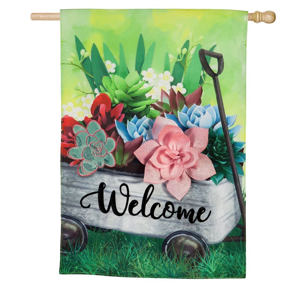 Wagon Succulents House Flag