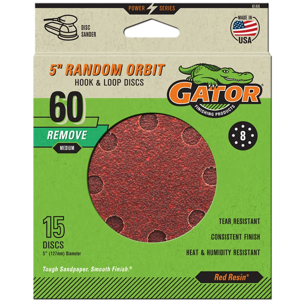 5-Pack 8-Hole Sanding Discs - 60, 80, 120 Grit Hook & Loop For Random Orbit Sanders