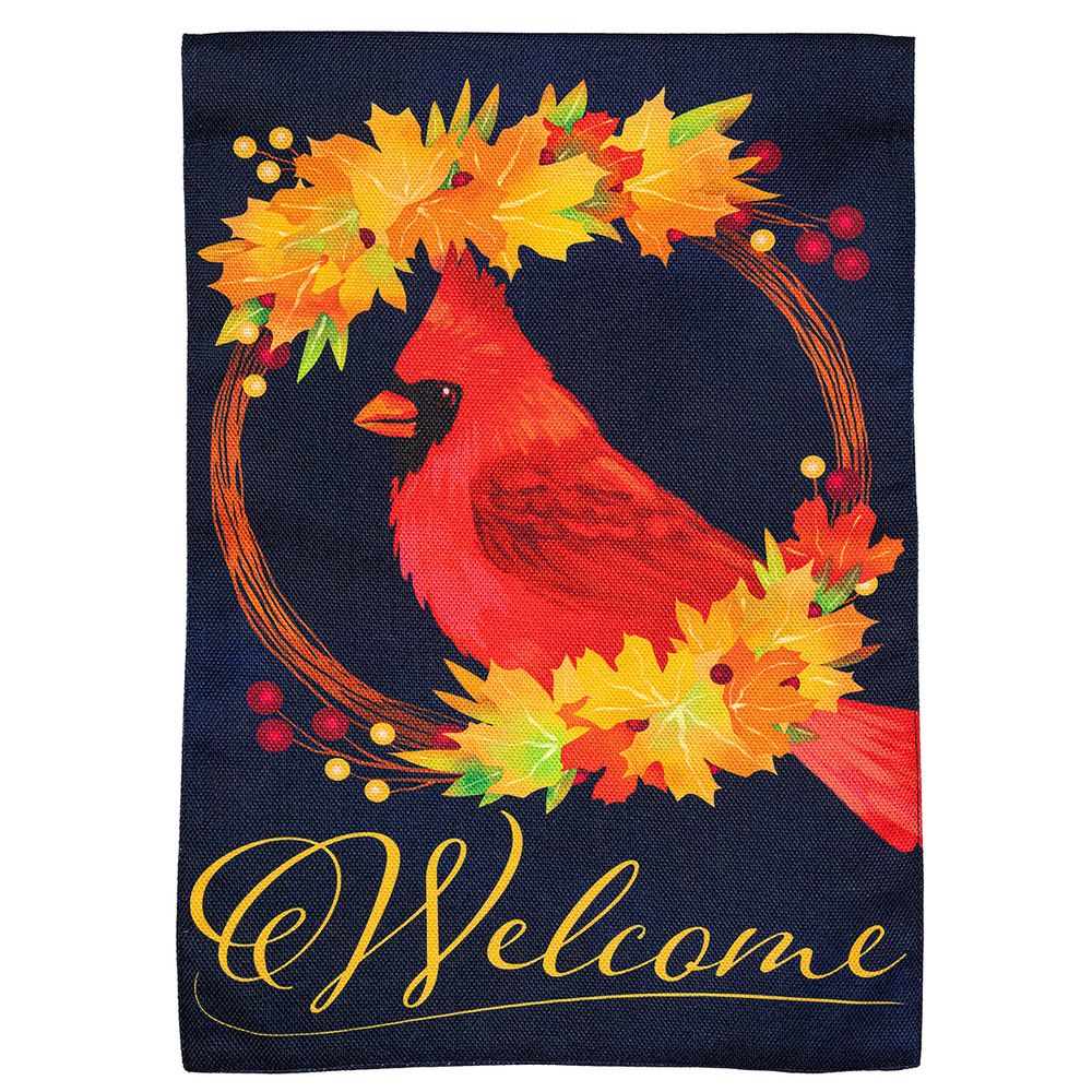 Fall Cardinal Wreath Burlap Garden Flag