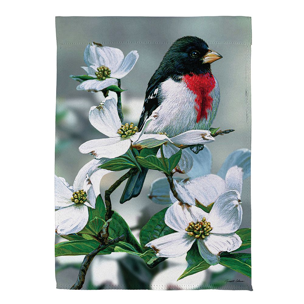 Bird On Dogwood Suede Garden Flag