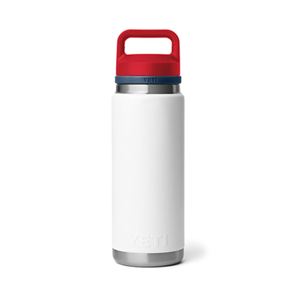 Rambler White, Navy & Red 26 oz. Yeti Water Bottle with Chug Cap