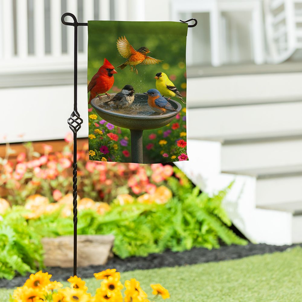 Evergreen Bathing Birds Garden Flag