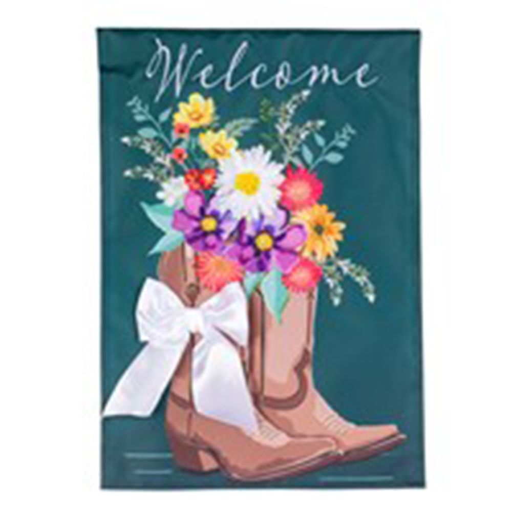 Evergreen Boots and Bow Garden Flag