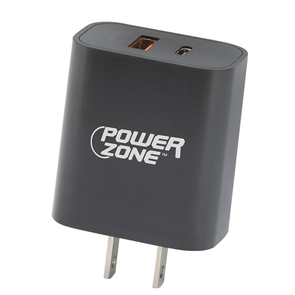 PowerZone Black Dual USB and Type-C Wall Charger
