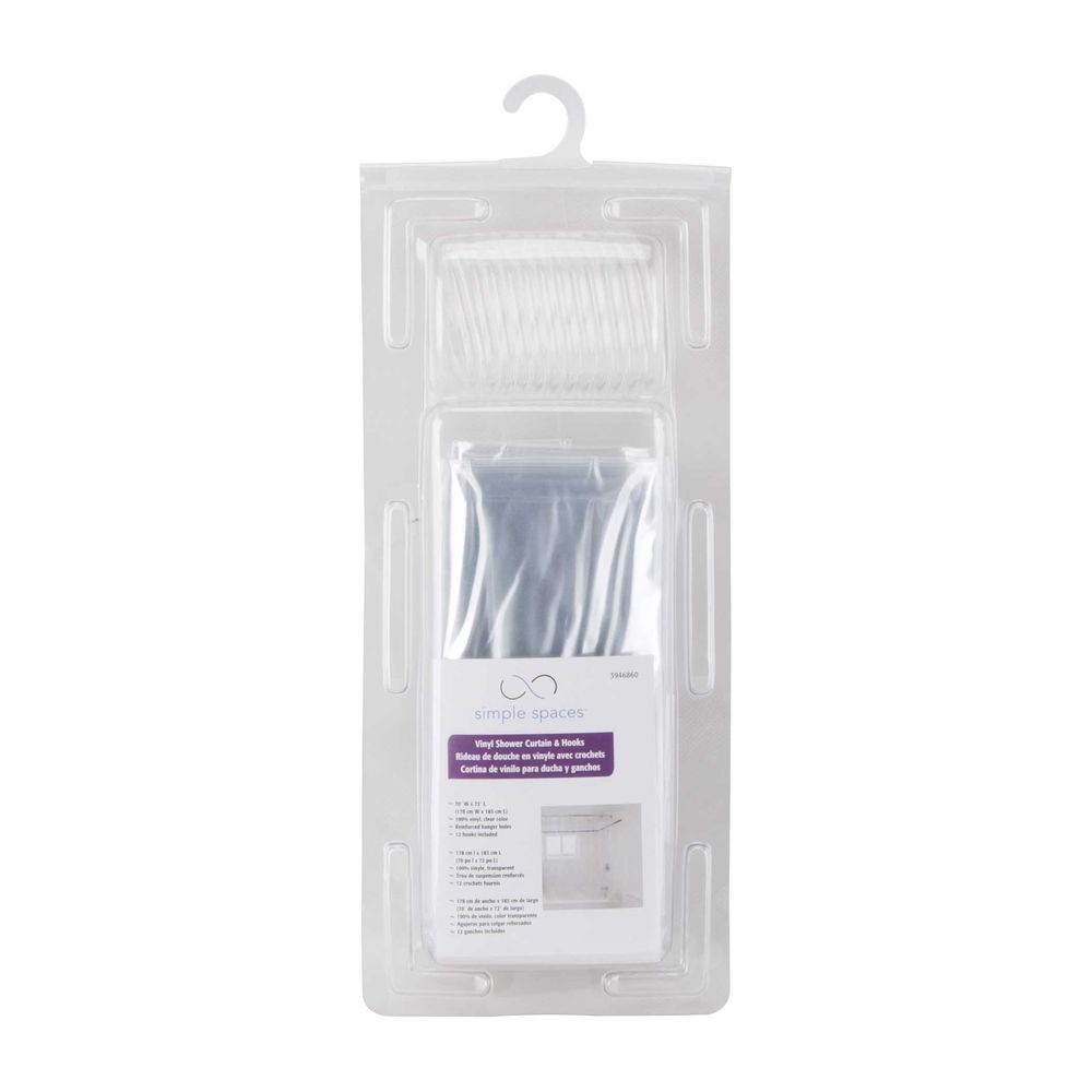 Simple Spaces 70 in. x 72 in. Clear Vinyl Shower Curtain with Hooks