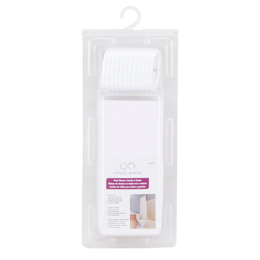 Simple Spaces 70 in. x 72 in. White Vinyl Shower Curtain