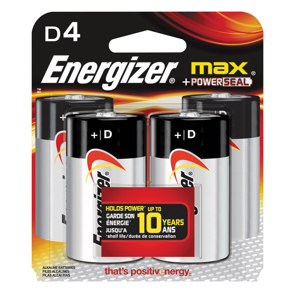 Energizer D Alkaline Batteries, 4-Pack