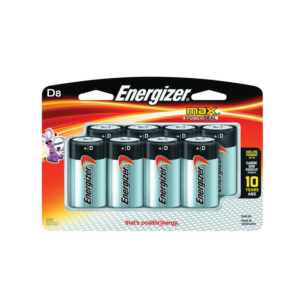 Energizer D Alkaline Batteries, 8-Pack