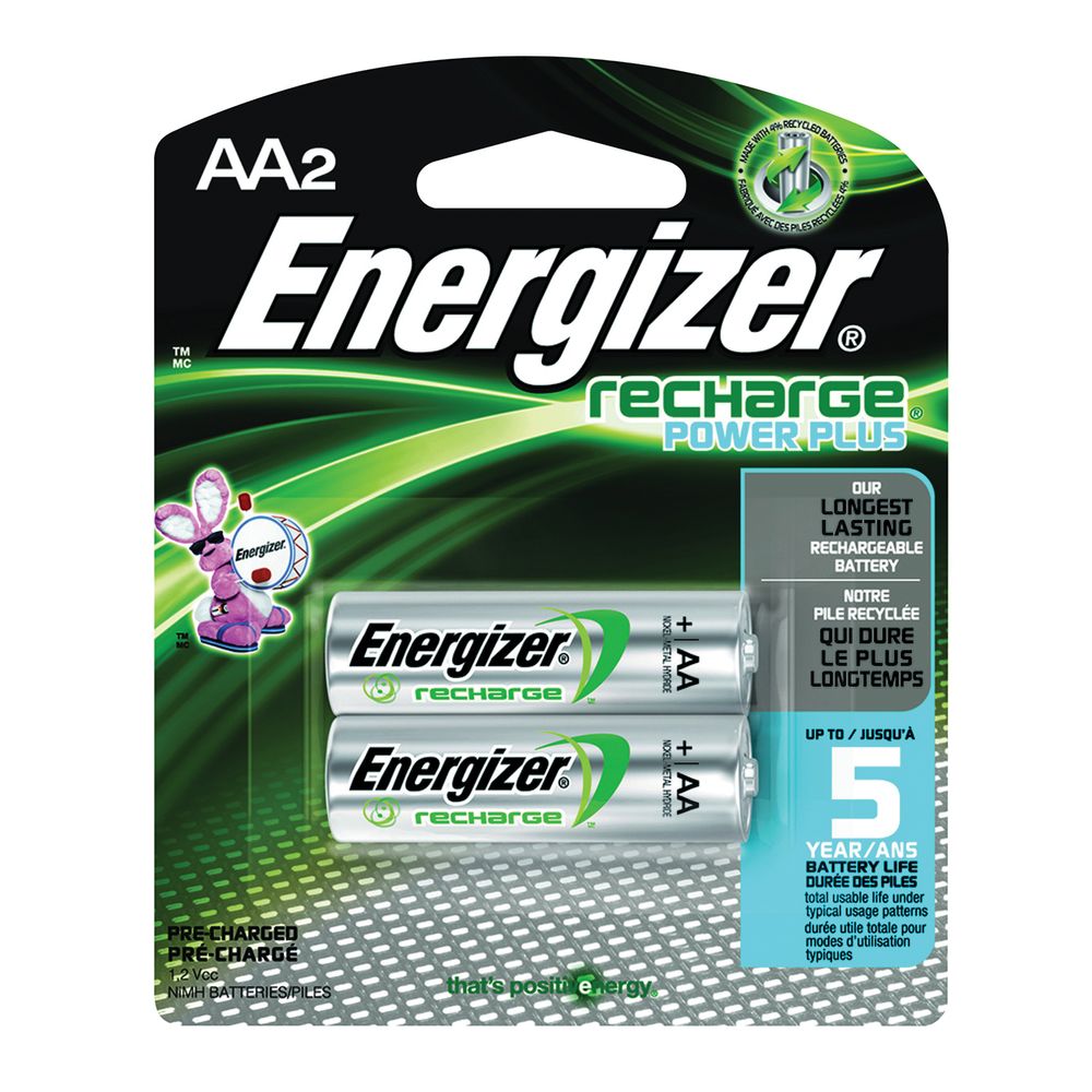 Energizer AA Rechargeable NiMH Batteries, 2-Pack