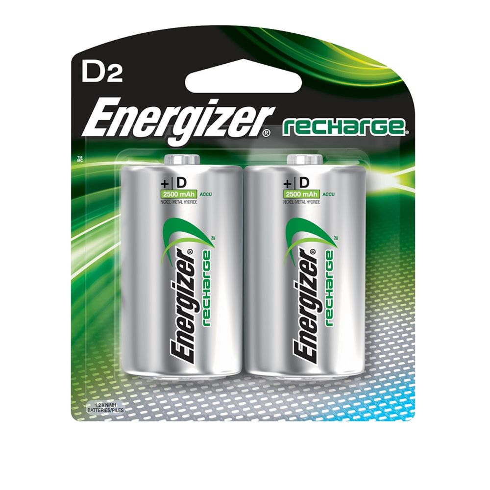 Energizer Rechargeable NiMH D Batteries, 2-Pack