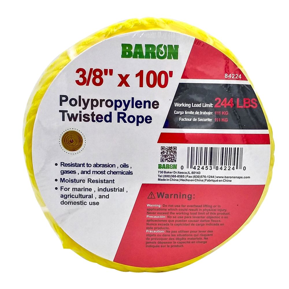 Baron 3/8 in. x 100 ft. Yellow Twisted Polypropylene Rope