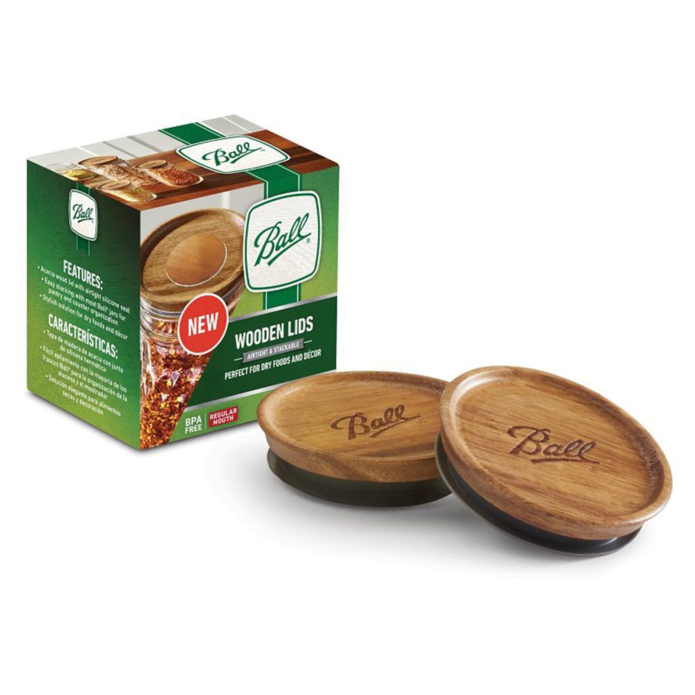 Ball Regular Mouth Acacia Wood Mason Jar Lids, 3-Piece