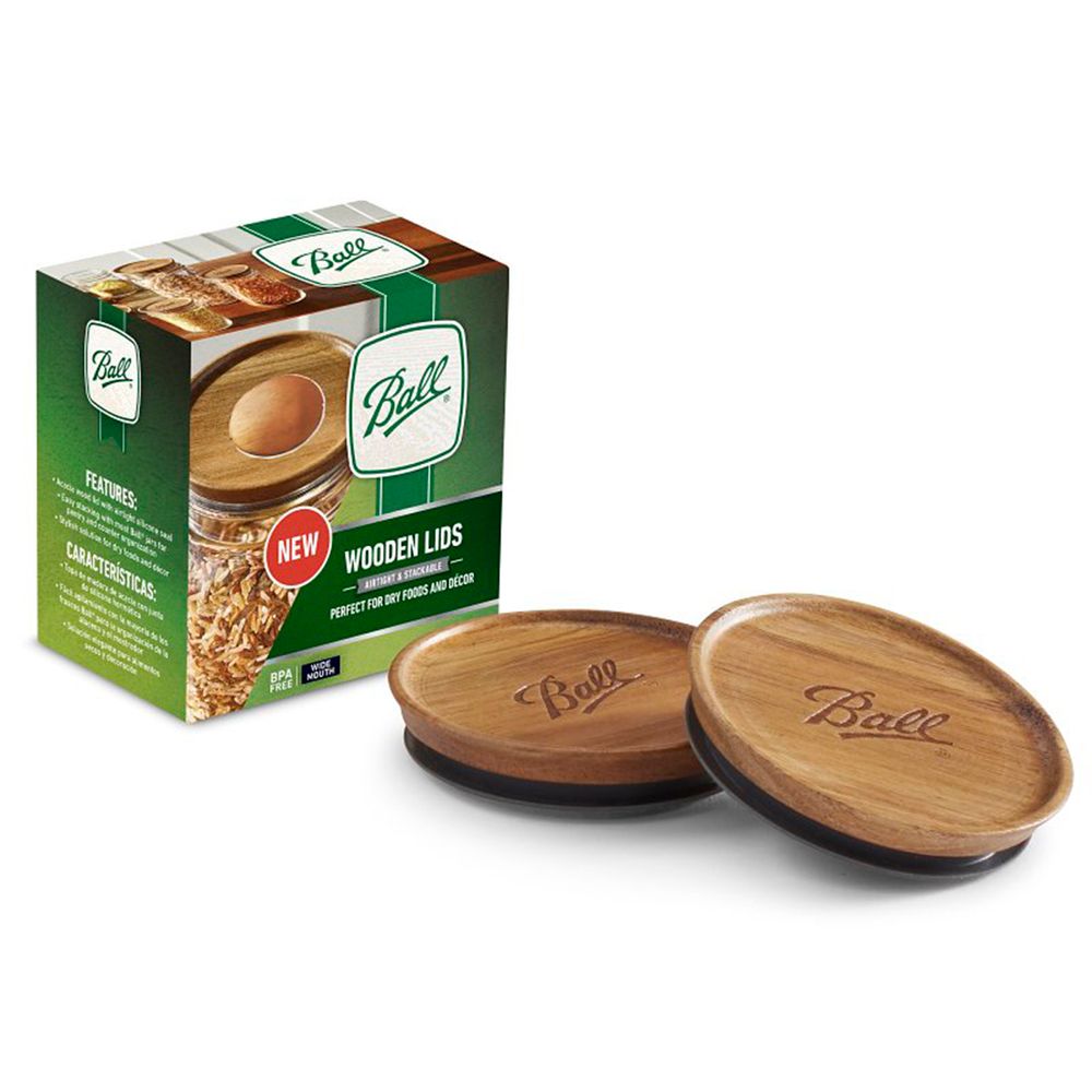 Ball 3-Piece Wide Mouth Acacia Wood Mason Jar Lids