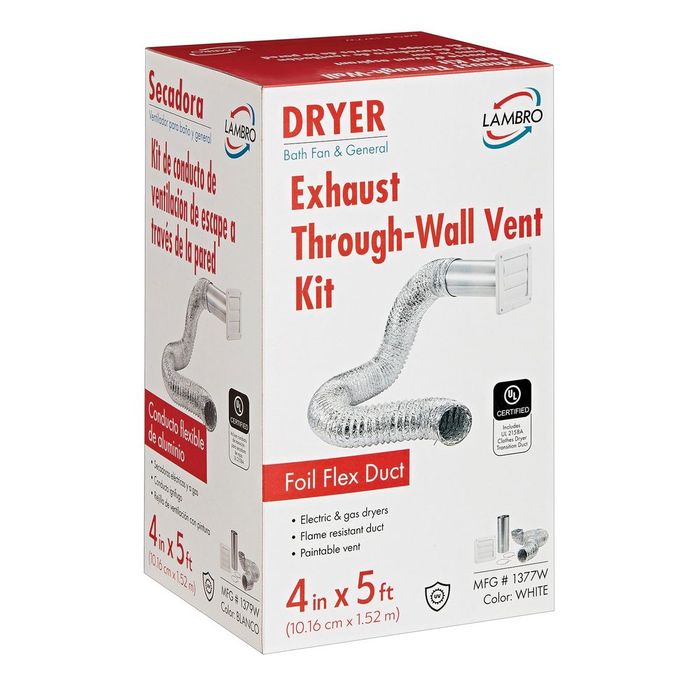 Lambro 4 in. x 5 ft. White Plastic Louvered Dryer Vent Kit