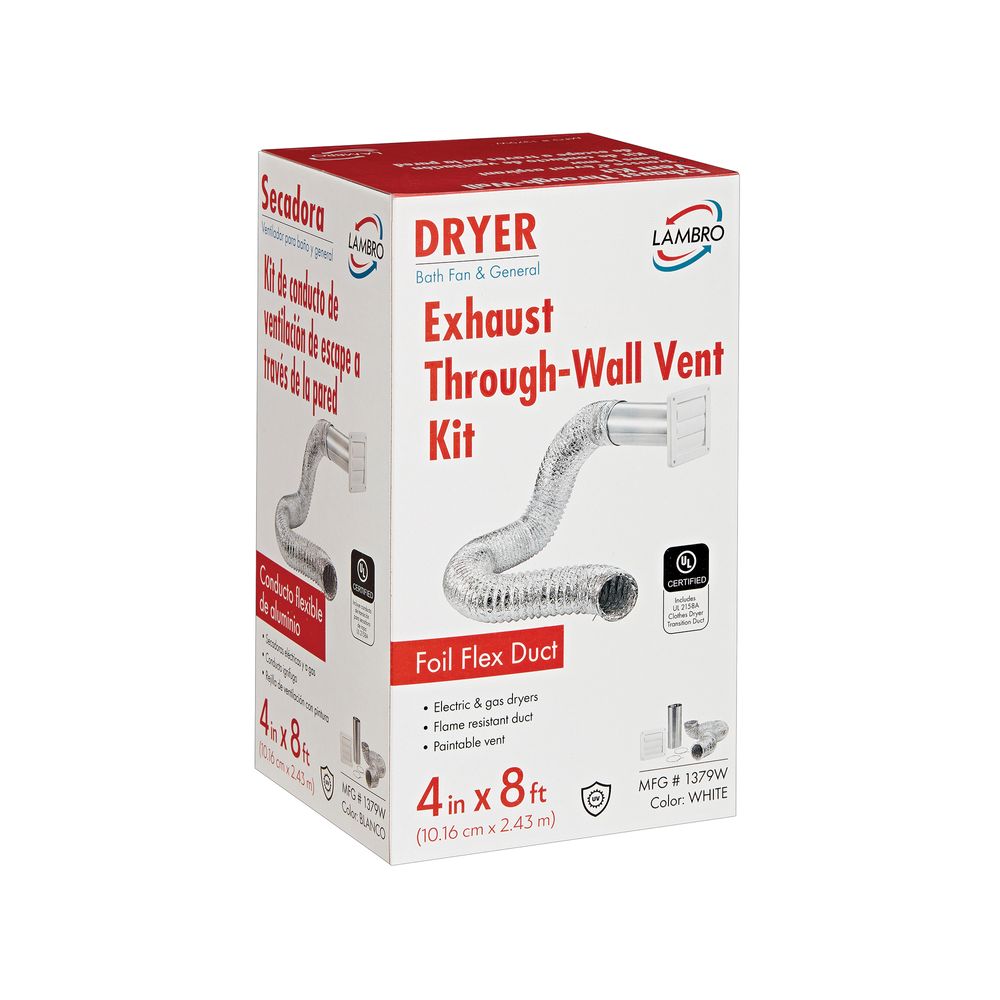Lambro 4 in. x 8 ft. White Plastic Louvered Dryer Vent Kit