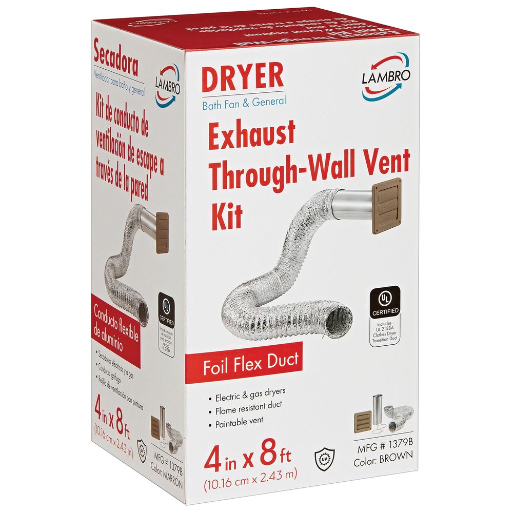 Lambro 4 in. x 8 ft. Brown Plastic Louvered Dryer Vent Kit