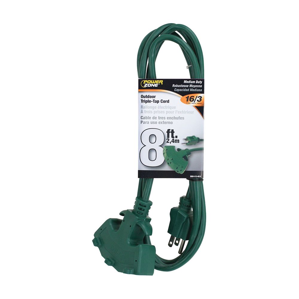 PowerZone 8 ft. 16/3 3-Outlet Extension Cord