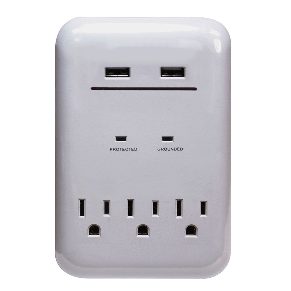 PowerZone 3-Outlet 2-Port USB Wall Charger with Surge Protection