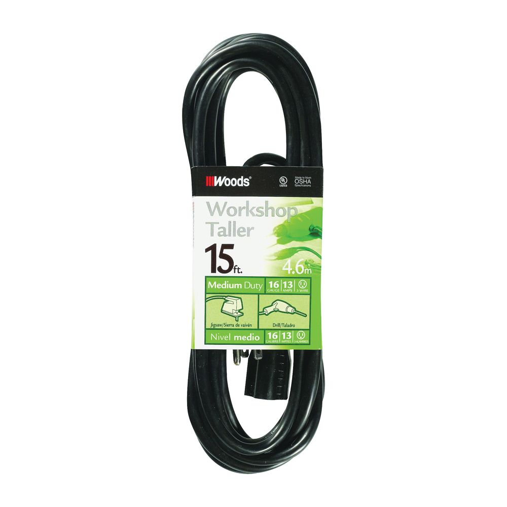 Woods 15 ft. 16/3 Outdoor Extension Cord, Black