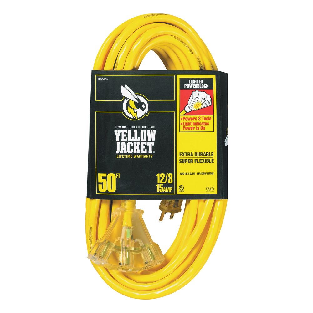 Woods 50 ft. 12/3 Power Block Extension Cord
