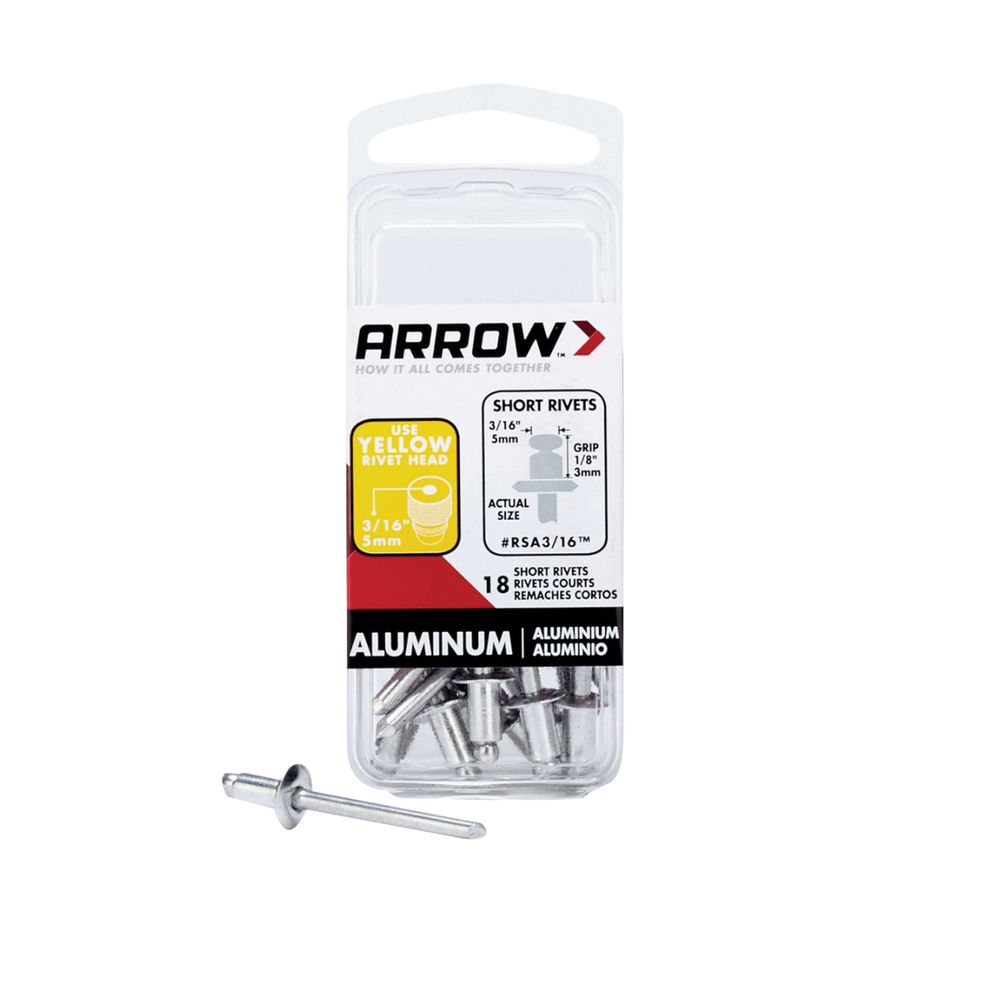 Arrow 3/16 in. x 1/8 in. Short Aluminum Pop Rivets, 18-Pack