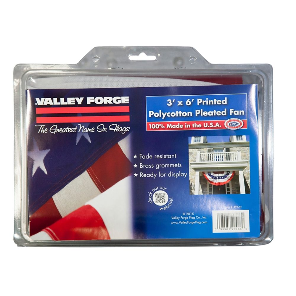 Valley Forge 3 ft. x 6 ft. Polycotton Pleated Fan Flag