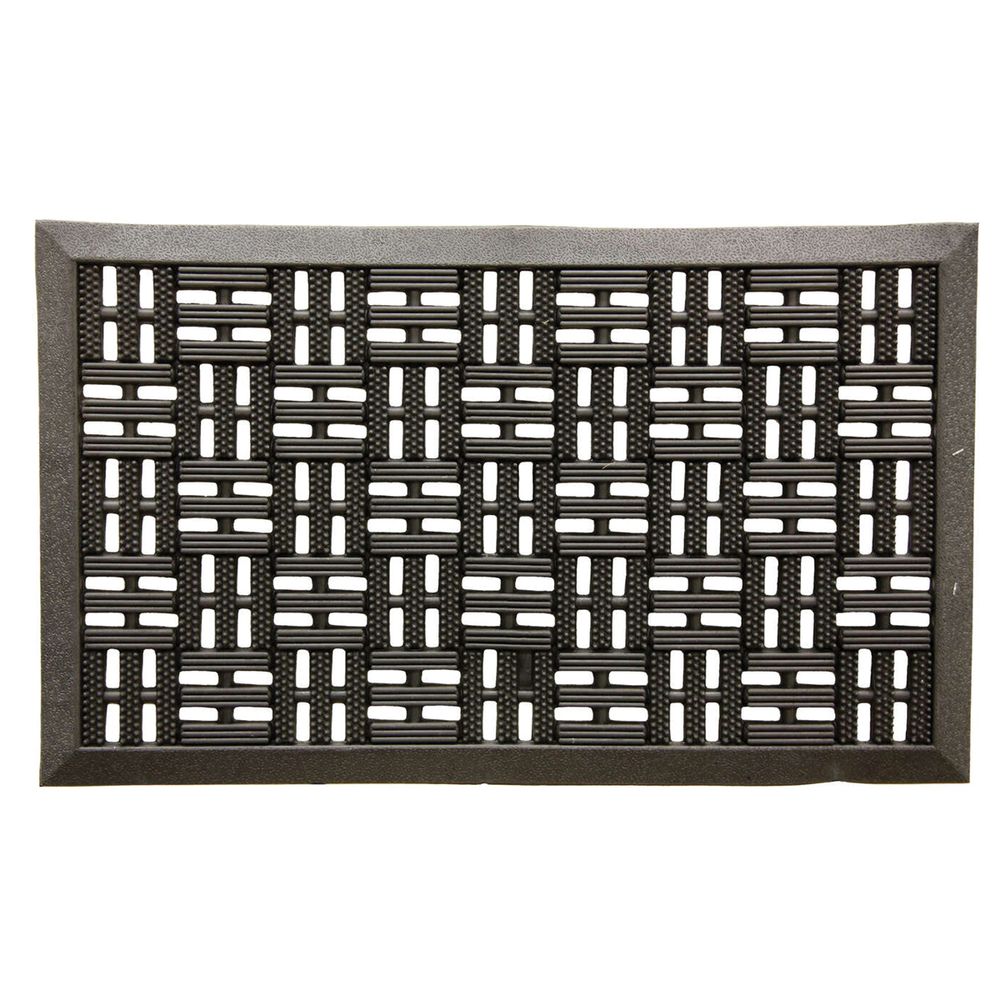 Fanmats 18 in. x 30 in. Black Rubber Trellis Door Mat