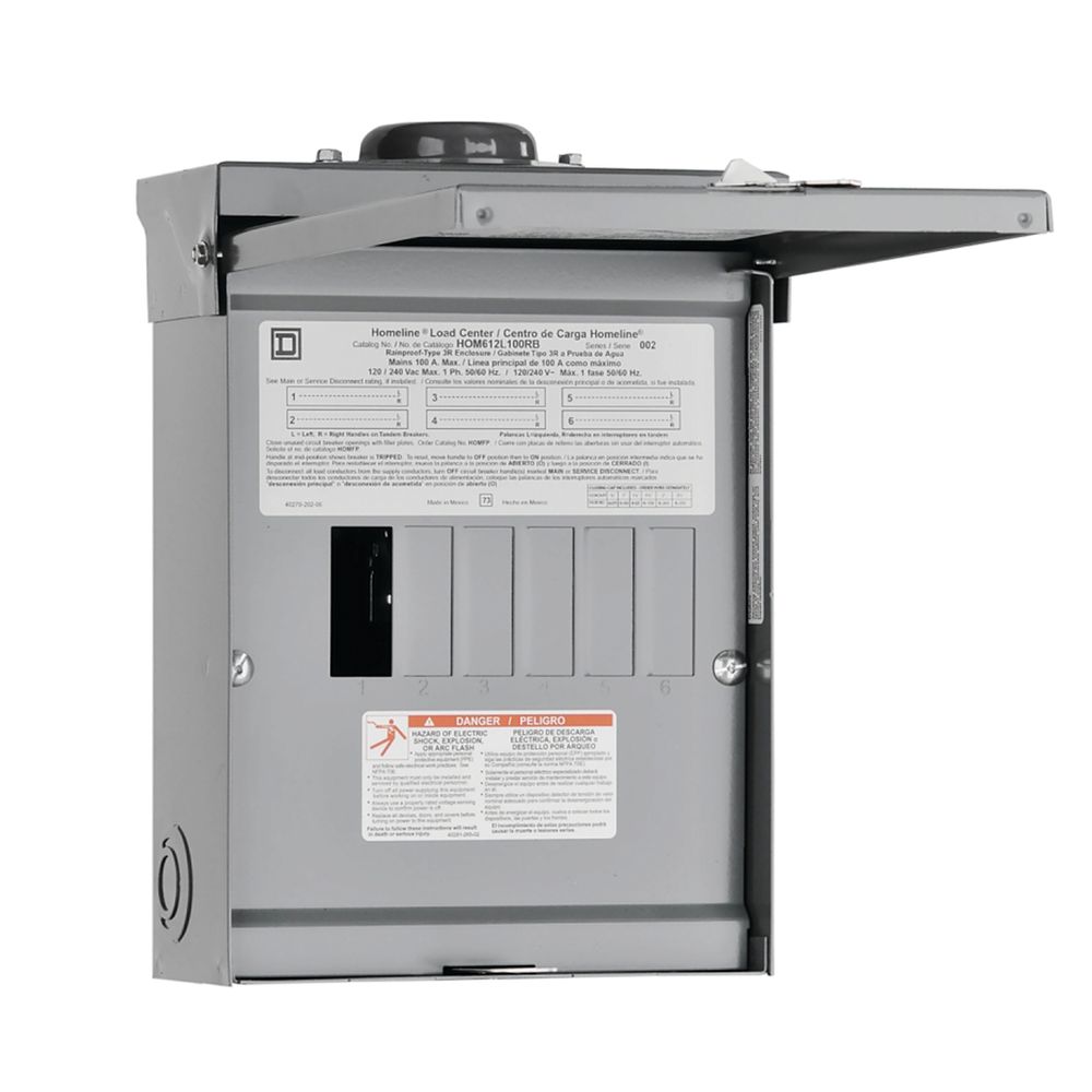 Square D Homeline 100 AMP 6-Space 12-Circuit Outdoor Main Lug Load Center