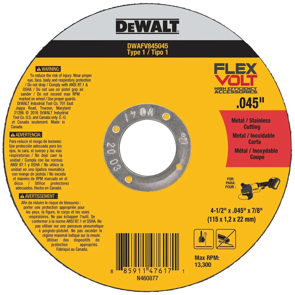 Dewalt 4-1/2 in. x 3/64 in. x 7/8 in. Type 1 Cutting Wheel